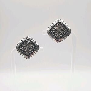 Estate Designer Lois Hill Indonesia Sterling Silver Scroll Large Square Earrings